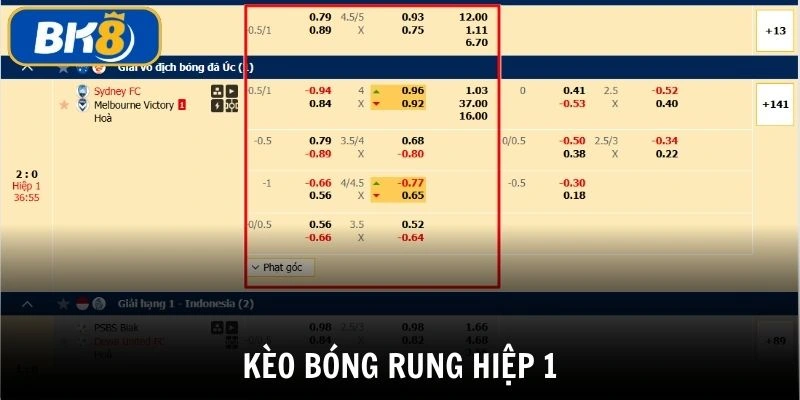 Cách chơi bóng rung hiệp 1 trong 45 phút tính bù giờ