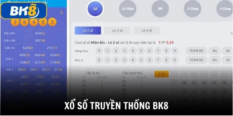 Sản phẩm lô đề truyền thống tại danh mục xổ số BK8